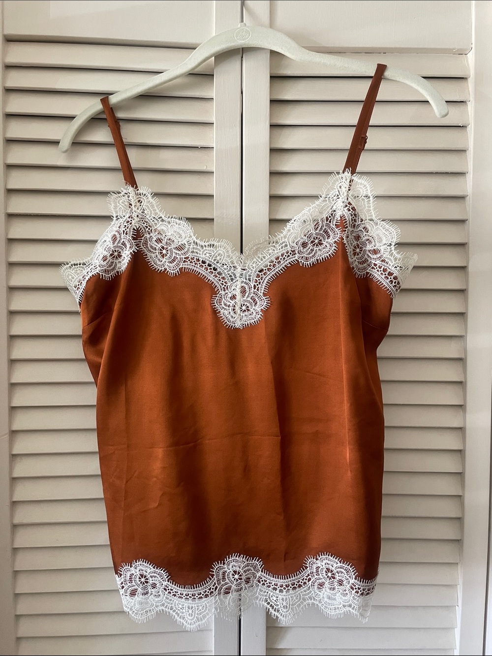 Rust Satin Lace-Trim Camisole with Adjustable Straps
